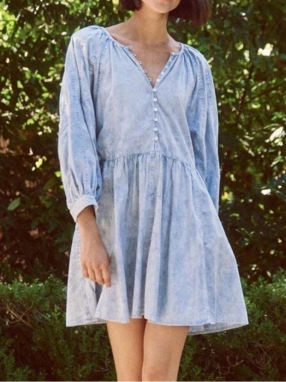 THE GREAT. Size 2 (Medium) Coast Walk Mini Dress Blue Tie Dye Cotton